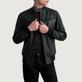 Leris Black Leather Bomber Jacket